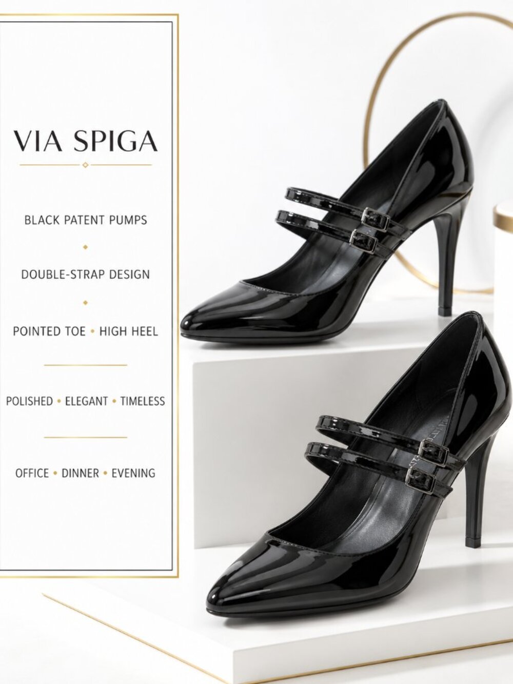 Via Spiga Black Patent Leather Pumps Size 8.5 Pointed Toe Heels